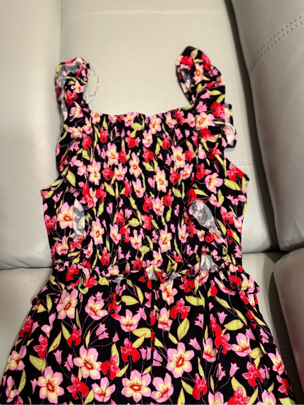 Girls Floral Smocked Jumpsuit in Black and Pink - Picture 2 of 4
